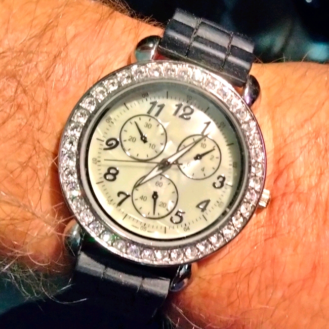 Faux Mother Of Pearl Chronograph Style Watch